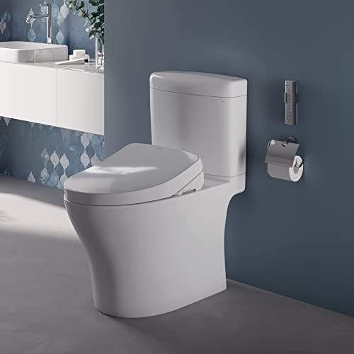 TOTO® Washlet®+ Aquia IV® Cubo de duas peças Dual Flush 1,28 e 0,9 GPF Toilet com assento de bidê de descarga automática Auto S500E, algodão branco - MW4363046Cemfgna#01