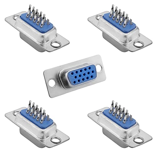 Juvielich D-Sub Connector Male Socket 15 pinos de 3 fileiras Terminal Breakout para equipamentos mecânicos CNC Computers Blue Pack de 5