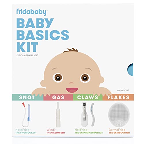 Kit de princípios básicos do bebê Frida Baby | Inclui Narizfrida, Nailfrida, Windi, Dermafrida + Caso de Carry de Silicone