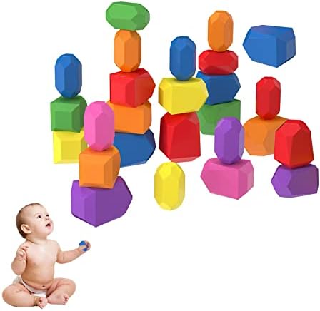 26 PCs Classificação de madeira empilhando rochas de criança toys toys montessori Toy empilhando rochas Bloco