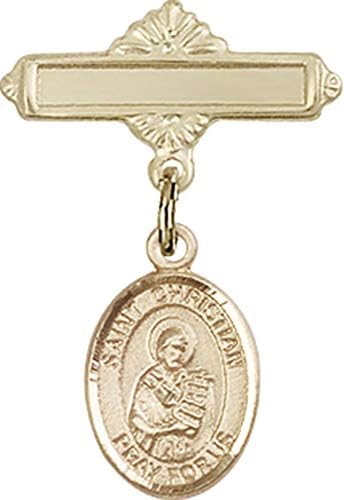 Rosgo do bebê de obsessão por jóias com o charme de Demóstenes de São Cristão e o Pin Polded Badge | Distintivo de bebê cheio de ouro com o charme de Demóstenes de St. Christian e um pino de crachá polido - feito nos EUA
