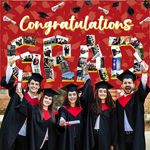 Banner de fotos de graduação de Newwiee 73 x 44 polegadas Banner personalizado Parabéns a turma de decoração de graduação de 2023 pós -graduação de pós -graduação sinal de pano de fundo para material de formatura