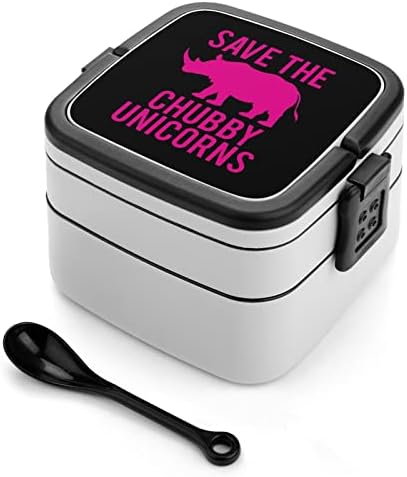 Salve os unicórnios gordinhos Bento Box Dupla Camada Dupla All-In-One Packable Lunch Container com colher para