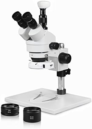 Vision Scientific VS-1AFZ-IFR07-3N Microscópio estéreo de zoom trinocular simul-focal, 10xwf, ampliação de 3,5x-90x, lente auxiliar de 3,5x-90x, lente auxiliar de 0,5x e 2x