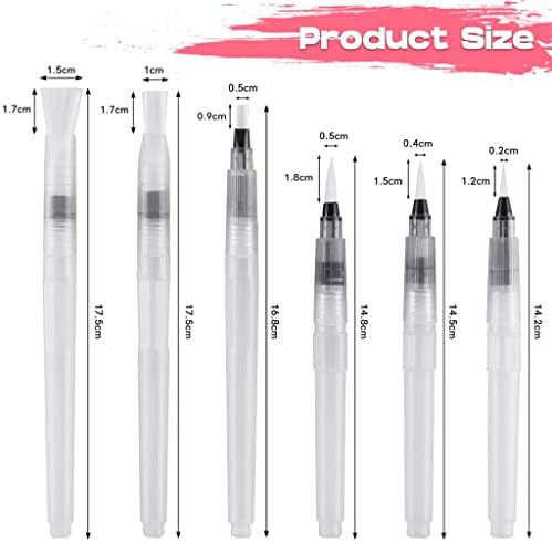 GFDFD 6 PCs Pontas de água planas/finas de ponta refilável canetas de pincel de cor de água conjunto para aquarelas pintando caneta de desenho
