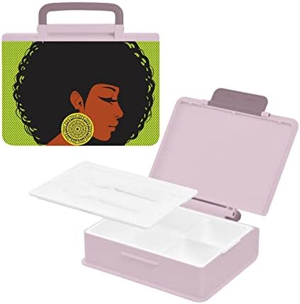 Alaza afro-americana Afro Bento Lanch Box sem vazamentos de BPA, recipientes de almoço com forkas