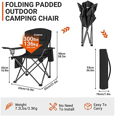 Kingcamp Hovery Duty Oversize Confly Dobing Dobring Outdoor Portable Lawn Adults Bag Chair com refrigerador para acampamento externo, esportes, piquenique, estádio, 38,5 x 21,6 x 38,5 , preto