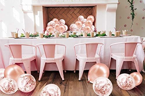 Balões de látex de confete de ouro rosa, balões de aniversário de 50 pacote de 12 polegadas com fita de ouro rosa de 33 pés para decoração de chuveiro de noiva de festas