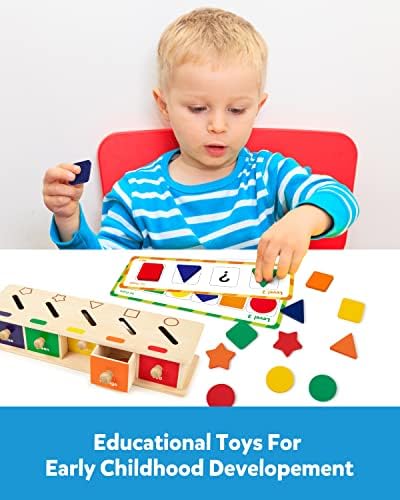 Coogam montessori brinquedos de madeira de coloração de cor de triagem de caixa de triagem geométrica bloqueia
