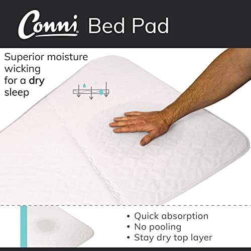Conni reutiliza a almofada de cama, absorvente, impermeável e lavável protetor para incontinência, umedecimento e transpiração na cama, branco, 37 x 33
