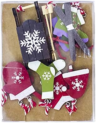 Arno de esqui de Natal CANAFA Árvore de Natal de madeira Painted Decorativa Tag de Natal Decoração de Christmas Pequena Caixa de Tag de Madeira de Christmas e Garlandes Unidos