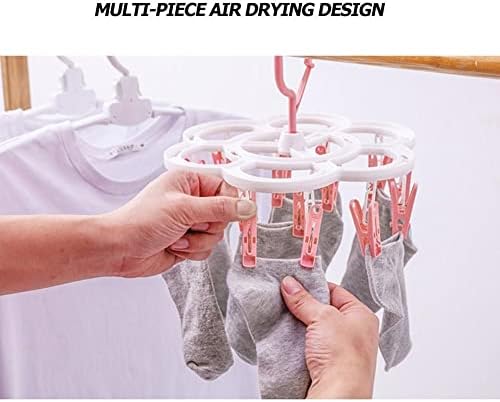 Cabide de secagem de lavanderia com 16 clipes, pendurando rack de secagem com clipe anti-vento, plástico pendurado