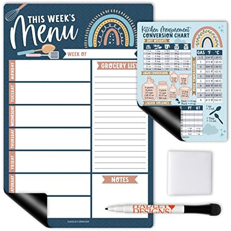 1 Boho Rainbow Magnetic Weekly Meal Planner Apair seco para geladeira, 1 gráfico de tarefas familiares, gráfico