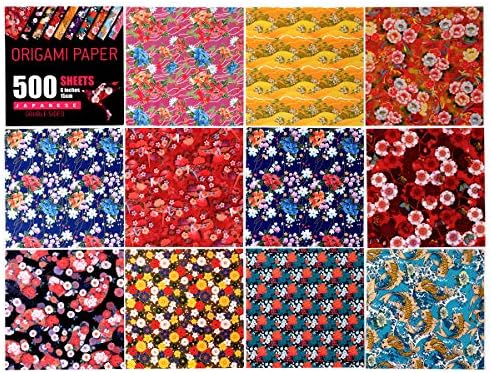 Japonês Washi Origami Papel 500 folhas, 10 cores vivas, cores produzem origami colorido e fácil, folha quadrada de 6 polegadas, para crianças e adultos, papéis, projetos de artesanato