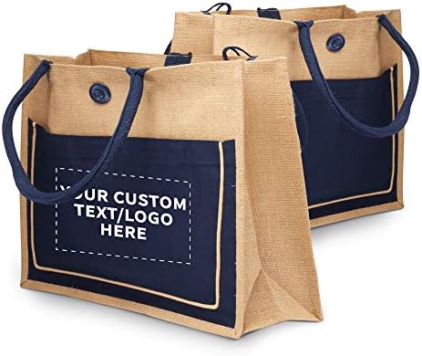 Sacos de juta com bolso de algodão - 12 pacote - texto personalizável, logotipo - bolsas de compras
