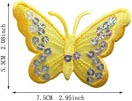 3Pieces Vivid Butterfly Iron amarelo brilhante em costura em remendo, emblema de emblema bordado para mochilas, jeans, saia feminina