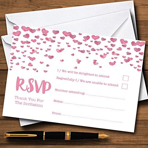 Confetes de coração rosa cartões RSVP personalizados