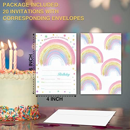 Convites de aniversário YQV, 4 x6 Rainbow Birthday Party Invitations com envelopes para decoração