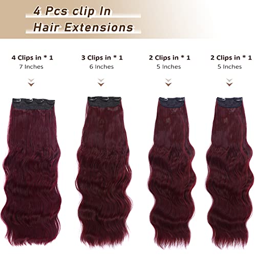 Clip em longa extensão de cabelo sintético ondulado de 4pcs de grossa de fibra de fibra de trama dupla para mulheres