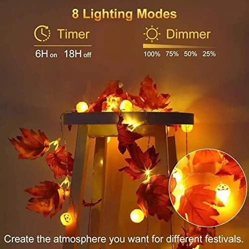 Dbylxmn Ação de Graças Caixa de Bateria de Halloween LED Maple Folha Luz de cordas Integral e ao ar livre Subo