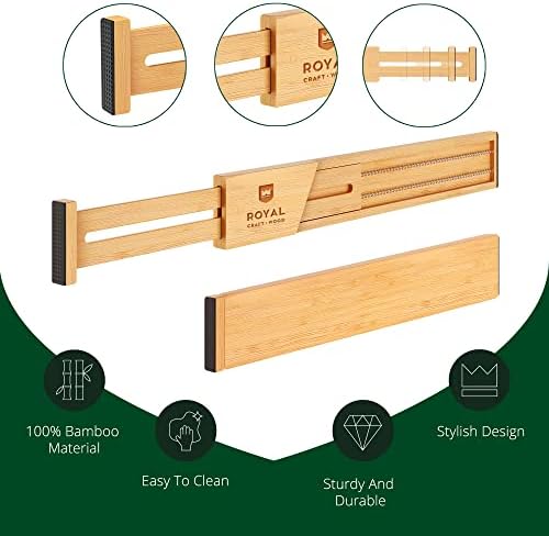 Royal Craft Wood Grande organizadores de divisores de gavetas de bambu ajustáveis ​​com caixa de armazenamento