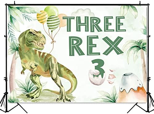 Três Rex Background Boy Dinosaur Birthday Birthday Party GreenDrop Greenery Safari Jungle 3º aniversário Recém -nascidos