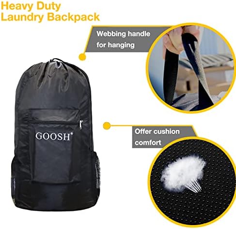 Backpack de lavanderia Goosh Backpack Pesado, 150L Backpack Laundry Bag com alças ajustáveis ​​e bolso de malha durável para faculdade, viagem, lavanderia, apartamento
