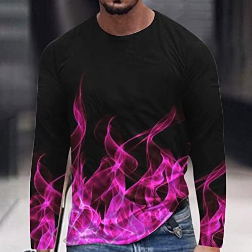 T-shirt 4zhuzi para homens, tampas de manga longa masculinas 3d chamas impressas no pescoço camisetas camisetas
