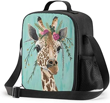 Lancheira de girafa Precerdiy - lancheira isolada para crianças cervos com design floral de capacete com bolsa