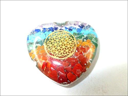 Jet Orgone Chakra Camada Coração Flor da Vida 2,5 polegadas Aprox. Chakra de pedras preciosas Balanceamento