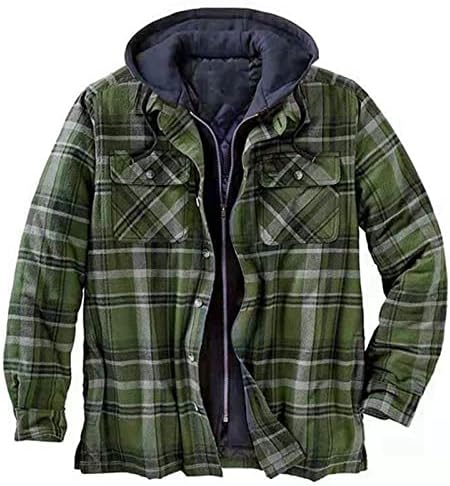 Manga longa de manga comprida Sherpa forrada camisa de camisa de manga comprida Coloada de flanela revestida Casaco de inverno com capuz
