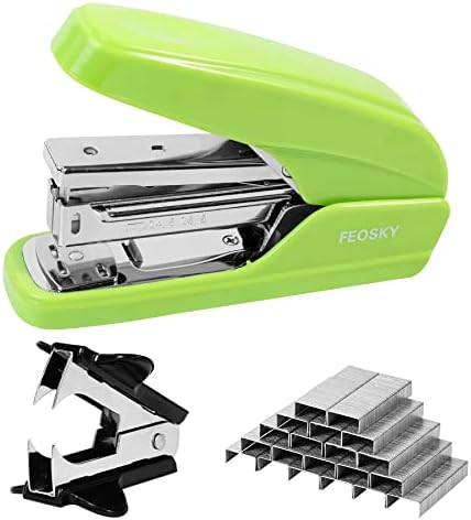 Feosky, economizador de desktop, um grampeamento de um toque, fácil de carregar grampeador ergonômico; Inclui 1000 grampos e removedor de grampos, capacidade de 20 folhas