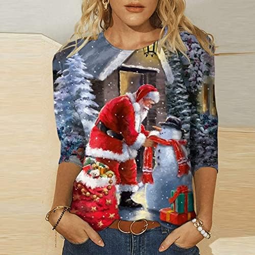 Papai Noel Sweatshirt de Natal para Mulheres Impressão Funnamente Recosiva de Rena 3/4 Tamas de Camisetas