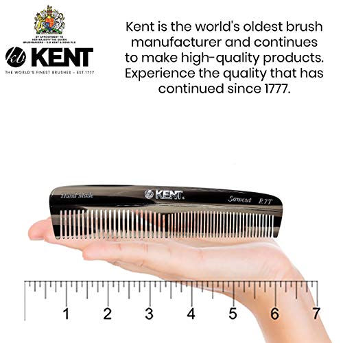 Kent R7T Pão de bolso de cabelo duplo, grafite pequeno pente de dente fino/largo para modelar cabelos, barba e bigode, para homens, mulheres e crianças. Viu cortado e polido à mão. Feito à mão na Inglaterra