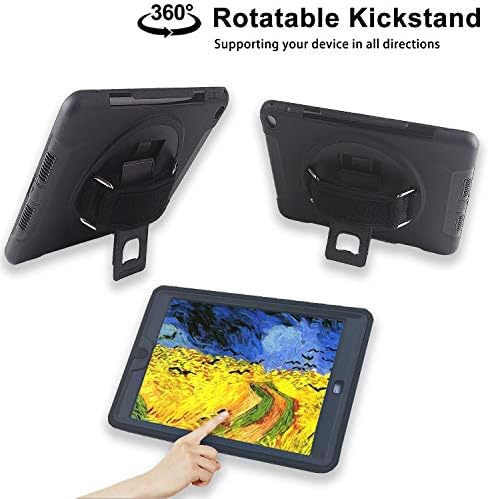 Newqiang iPad Air 2 Caso robusto de corpo inteiro pesado com protetor de tela - alça de mão, alça de ombro ， Decas de capa dura, 360 KickStand rotativo, à prova de choque - A1566 A1567 Mgkl2ll/A