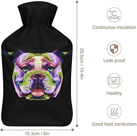 Bulldog inglês colorido em pop arte de água quente garrafa de 1000ml de saco de injeção de água macia e fofo que