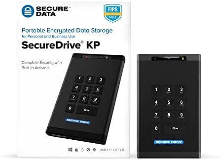 Securedata SecuredRive KP 1TB Hardware criptografado USB 3.0 Drive externa FIPS 140-2 Nível 3 Desbloqueado via Keypad TAA, CJIS, HIPAA, CMMC, Compatível com GDP