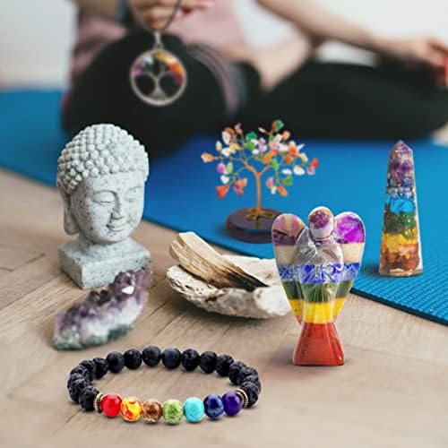 Cristais de cura Kit Set para Cristais de Energia de Meditação Pedras de Chakra Inclui Crystal Tree Bracelet Pocket Angel Whitesage