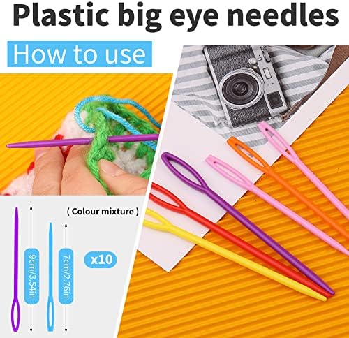 Fteven 45pcs Plástico colorido Big olho agulhas, agulhas de tapeçaria dobradas para olhos grandes, agulhas