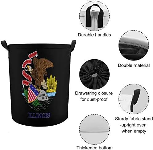 Illinois State Flag1 Cesta de lavanderia com lavanderia de tração de tração de lavanderia sacos