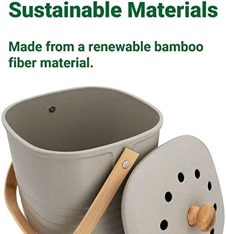 Reotemp Bin Bamboo Fiber Kitchen Compost Bin, Gray, 3 litros
