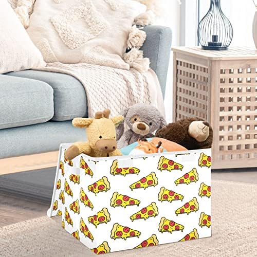 Cataku Pizza Bins de armazenamento fofo com tampas e alças, tecido de cesta de cubos de contêineres de armazenamento