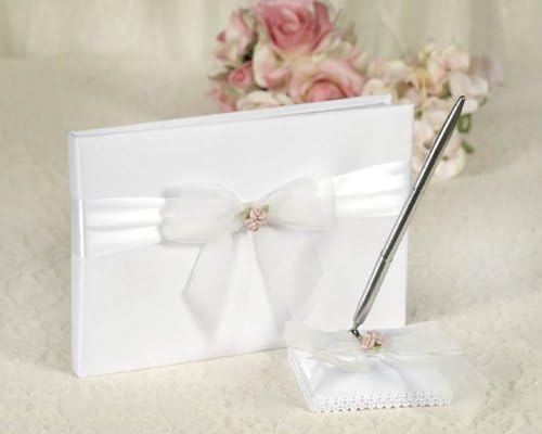 Porcelana Rose Bouquet Casamento Livro de visitas e caneta Conjunto: Definir Cor: Pen de Branco/Prata