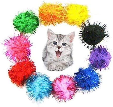 Tech P® 50 pacote de 50 mm de bola de gato de gato de gato bola interativa Pom Pom Pom Cat Toy Balls