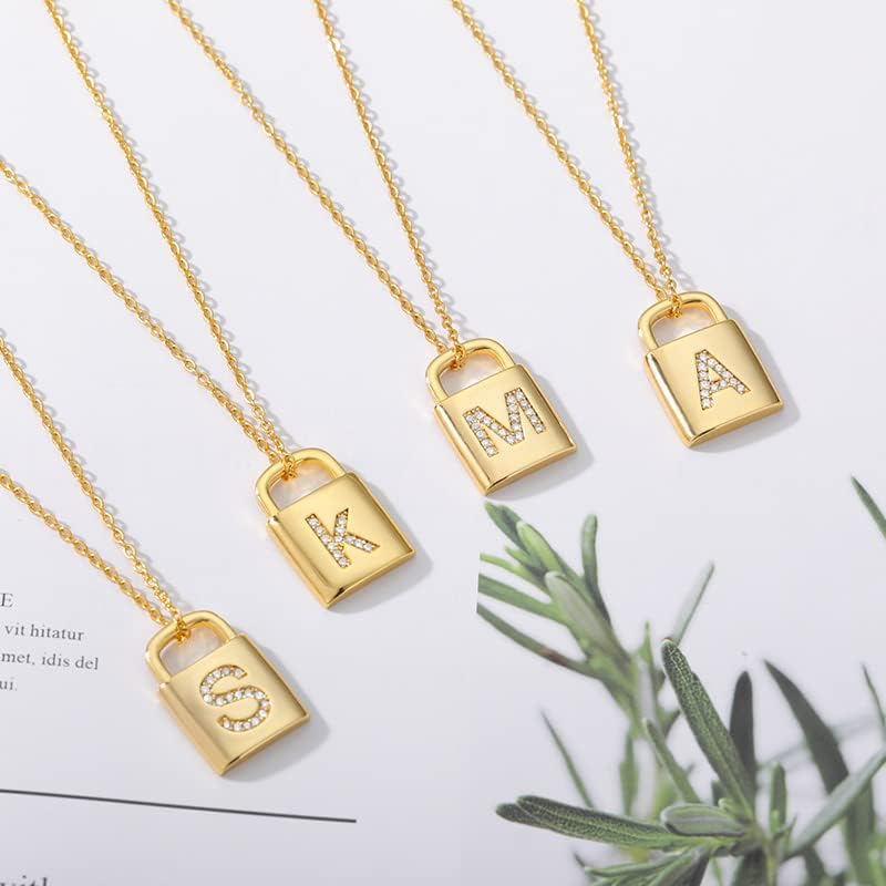 T3Store Letters Inicial Bloquear colares de gargantilha pendente de zircão para homens 26 cartas de charme de charme bff - f - ouro color -61122