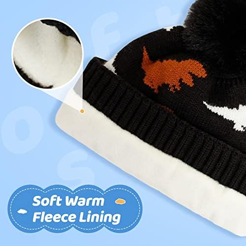 Baby Winter Knit Hat Hat Fleece Alinhado para meninas de pompom grossa Capileiras de pompom Kids