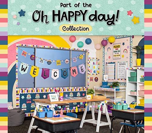 Oh, feliz dia, arco -íris de tecido de classe criativa para placas de avisos, travesseiros, cortinas e artesanato em sala de aula