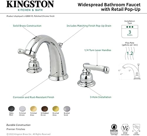 Kingston Brass KB982FL Royale Torneira de lavatório generalizada com pop-up de latão, bronze polido,