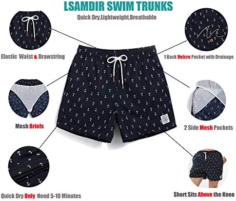 Lsamdir Men's 7 “Swim Swim Turnks With Mesh Liner Rick Dry Bathing Suits Printing