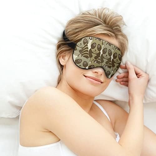 Funnamente engraçado Raccoon Print Eye Máscara Bloqueando a máscara de sono com cinta ajustável para o trabalho